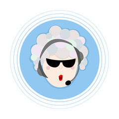 Woman with hair made of soap bubbles in headphones with a microphone. Flat avatar icon.