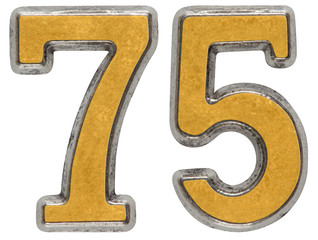 Metal numeral 75, seventy-five, isolated on white background