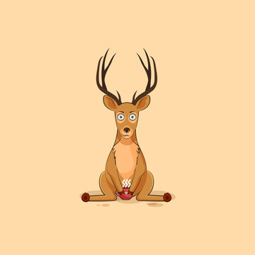 Illustration isolated emoji character cartoon deer nervous with cup of coffee sticker emoticon for site