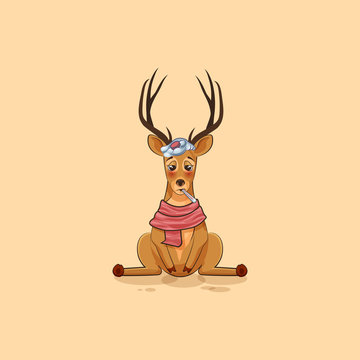 Illustration isolated emoji character cartoon deer sick with thermometer in mouth sticker emoticon for site