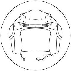 White outlined helmet vector illustration. Open-face helmet silhouette bordered image.