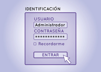 Authentication screen to enter in an spanish account. admin, password, sign in