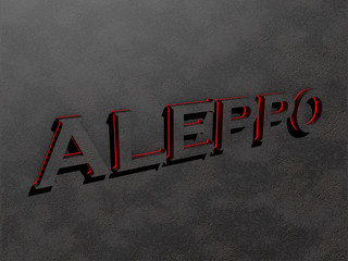 Aleppo red dark grey text letters rock wall 3d render