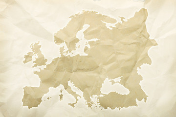 Mapa Europy na starym papierze w stylu vintage. Postarzane tło z mapą