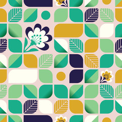 seamless geometric pattern with leaves and flowers