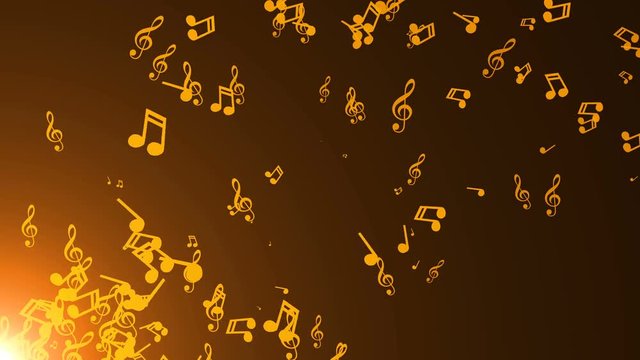 Musical notes float. Abstract background with flares