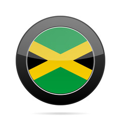 Flag of Jamaica. Shiny black round button.
