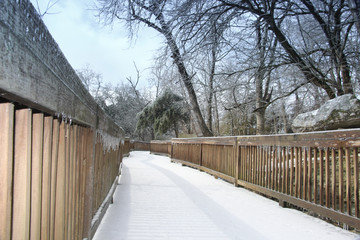 Wooden Bridge with Ice and Snow