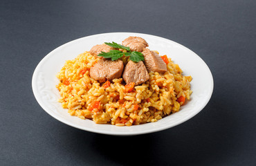 Fragrant Pilau. Pilaf, fried rice with meat and vegetables 