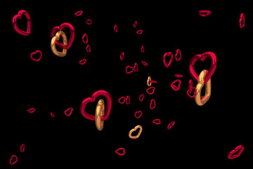 3D-Rendering von schwebenden, glänzenden Herzen
