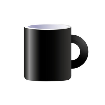 Vector black ceramic mug isolated on white background.