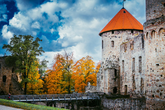 Old castle ruins in Cesis, town in Latvia