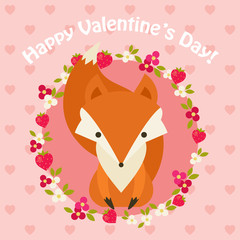 Saint Valentine's Day pink card with fox