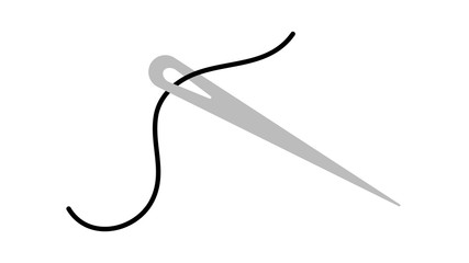 Vector image of a needle with black thread on a white background. Illustration of tools for sewing. Icon with an element for design.