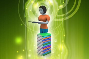 3d women reading book, education concept