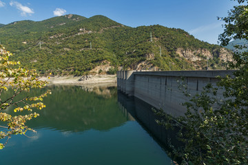 Amazing view Dam of the Vacha (Antonivanovtsy) Reservoir, Rhodopes Mountain, Bulgaria