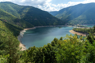 Fototapeta na wymiar Panorama of Meander of Vacha (Antonivanovtsy) Reservoir, Rhodopes Mountain, Bulgaria