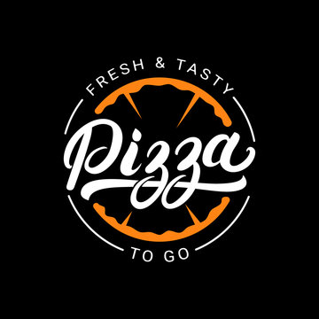 Pizza hand written lettering logo, label, badge.