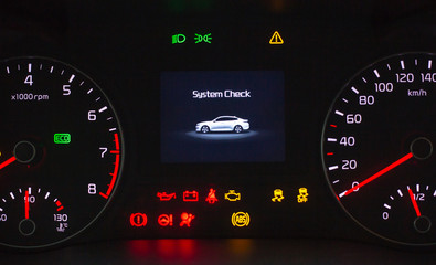 Speedometer and tachometer with additional instruments on car da