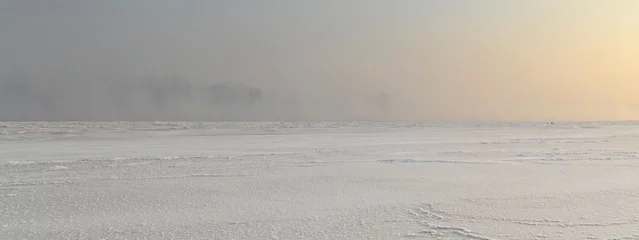 Fototapete Rund Mroźny i mglisty poranek nad brzegiem rzeki Wisły © Dejan Gospodarek