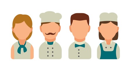 Set icon character cook. Waiter, chef, waitress,