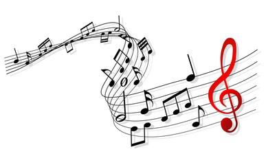 Fototapeta premium Musiknoten mit einem roten Notenschlüssel