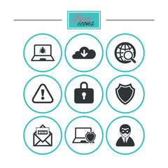Internet privacy icons. Cyber crime signs.