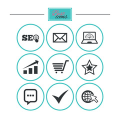Internet, seo icons. Star, shopping signs.