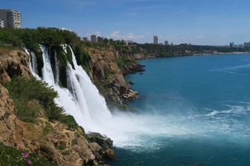 Obraz premium Duden Waterfall as seen from the Cliffs of Antalya - Turkey
