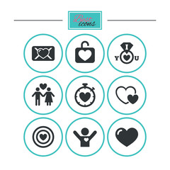 Love, valentine day icons. Target with heart.