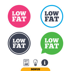 Low fat sign icon. Salt, sugar food symbol.