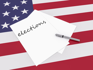 Note Elections With Pen On US Flag Stars And Stripes, 3d illustration