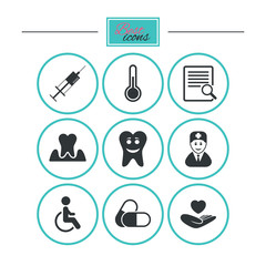 Medicine, medical health and diagnosis icons.