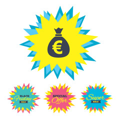 Money bag sign icon. Euro EUR currency.