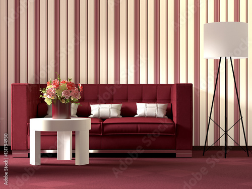 "Wohnzimmer mit roter Couch Sofa rot" Stockfotos und lizenzfreie Bilder