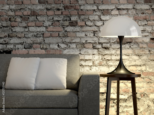 Wohnzimmer, sofa, lampe. steinwand stock photo and royalty free ... Sofa lampe