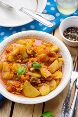 Pork stew with pumpkin and potatoes