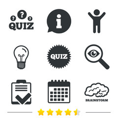 Quiz icons. Checklist and brainstorm symbols.