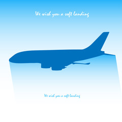 Plane icon. Flat illustration of silhouette plane icon for web isolated on a blue gradient background