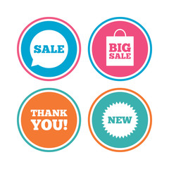 Sale speech bubble icon. Thank you symbol.