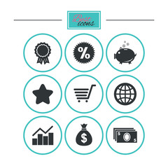 Online shopping, e-commerce and business icons.