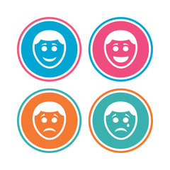 Human smile face icons. Happy, sad, cry.