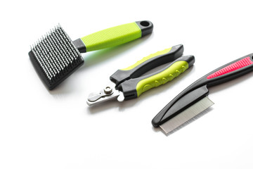 concept pet care and grooming on white background
