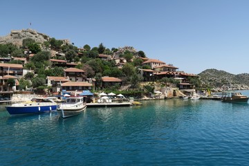 Fototapeta na wymiar Harbour of Kalekoy and Simena Castle Near Kekova Island in Turkey