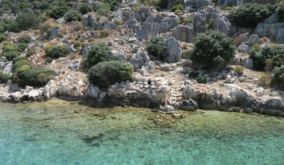 Fototapeta na wymiar Kekova Island and the Ruins of the Sunken City Simena in the Antalya Province, Turkey