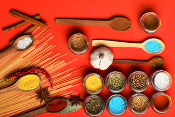 spicy fragrant spices in spoons