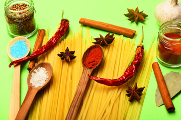 spicy fragrant spices in spoons