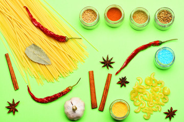 spicy fragrant spices and pasta