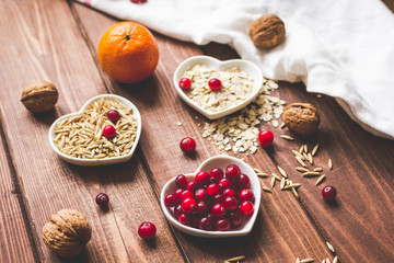 concept healthy for heart food on wooden background