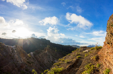 Fototapeta premium Weathered Crater on sunset, Caldera of Kelimutu, Flores Island, Indonesia.